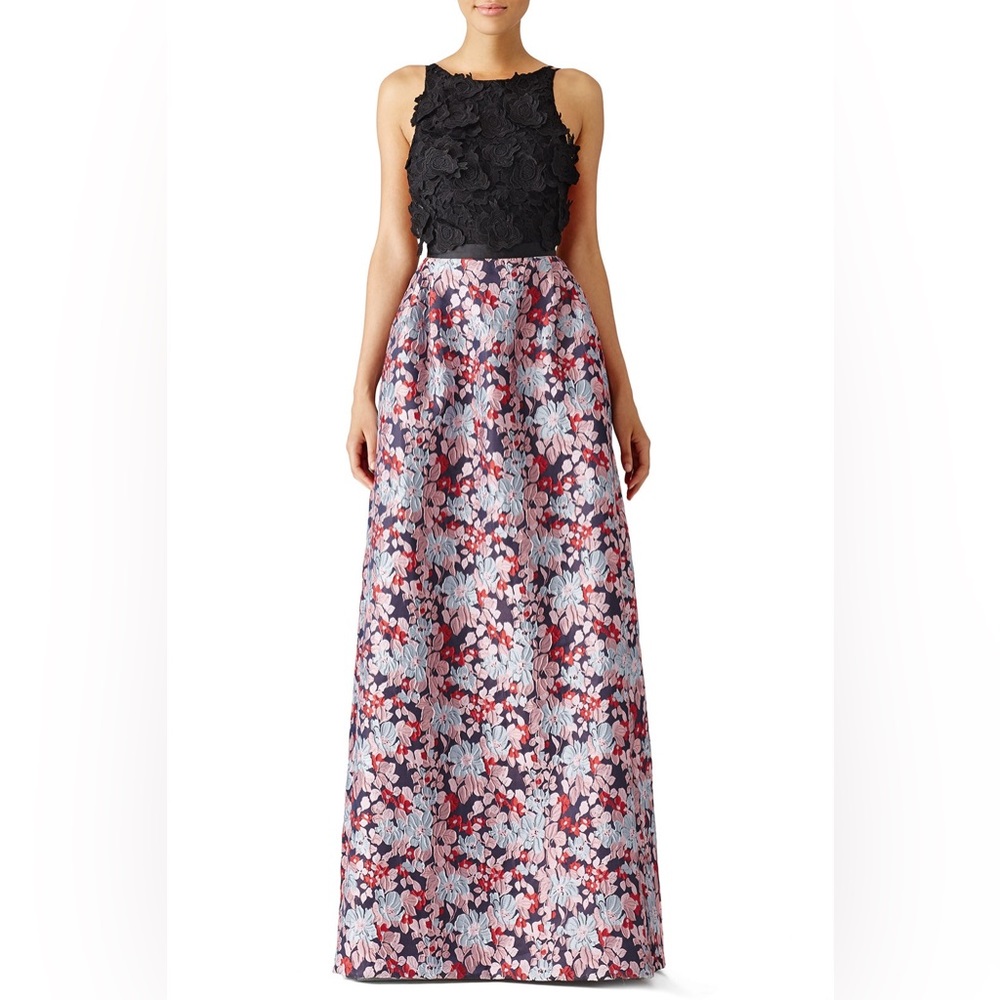 ML MONIQUE LHUILLIER Multi Floral Jacquard Gown w/Pockets NWT Size 12